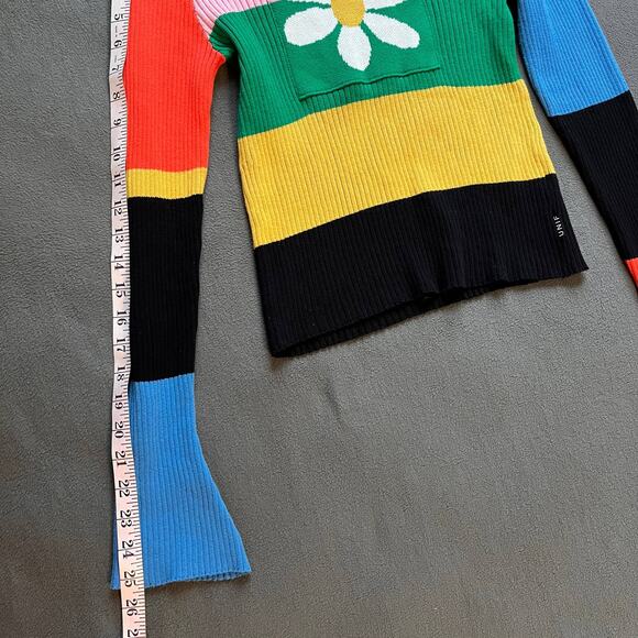 UNIF Dolly Sweater Womens Medium Rainbow Striped Daisy Flower Knit Top Grunge - Picture 6 of 7